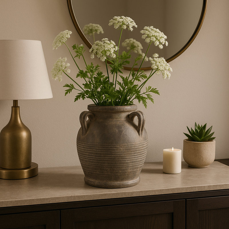 Ceramic/Porcelain Table Vase, 9.75" H x 9" W x 8.5" D, Matte Brown