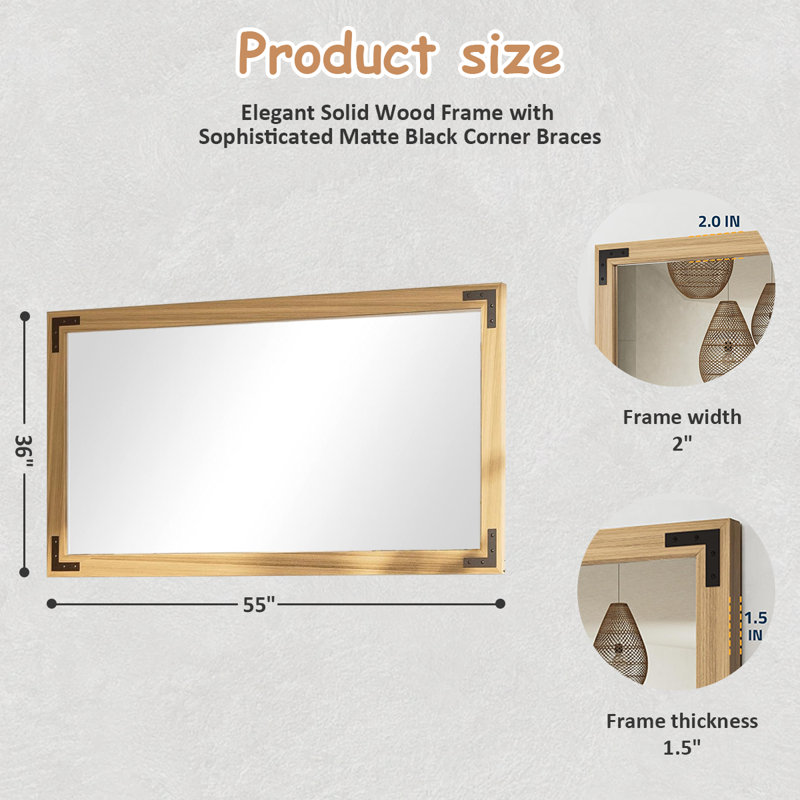 Miroir rectangulaire imperméable pour salles de bain, chambres à coucher, salons et vestibules, 36" x 55"