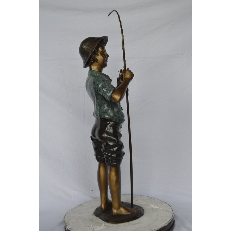 Boy with fishing rod  bronze statue -  Size: 11"L x 14"W x 44"H. 