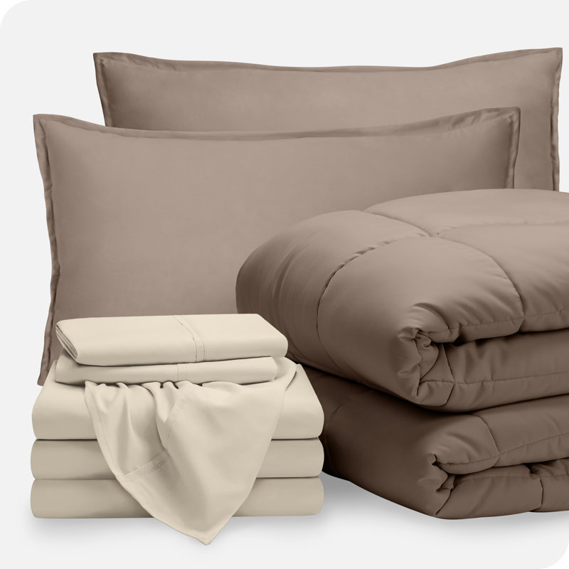 Modern & Contemporary Comforter, Split King Comforter + Pillowcases, Taupe/Sand