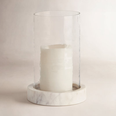 Ardenne Marble Tray Hammered Glass Hurricane Small in Gray/White