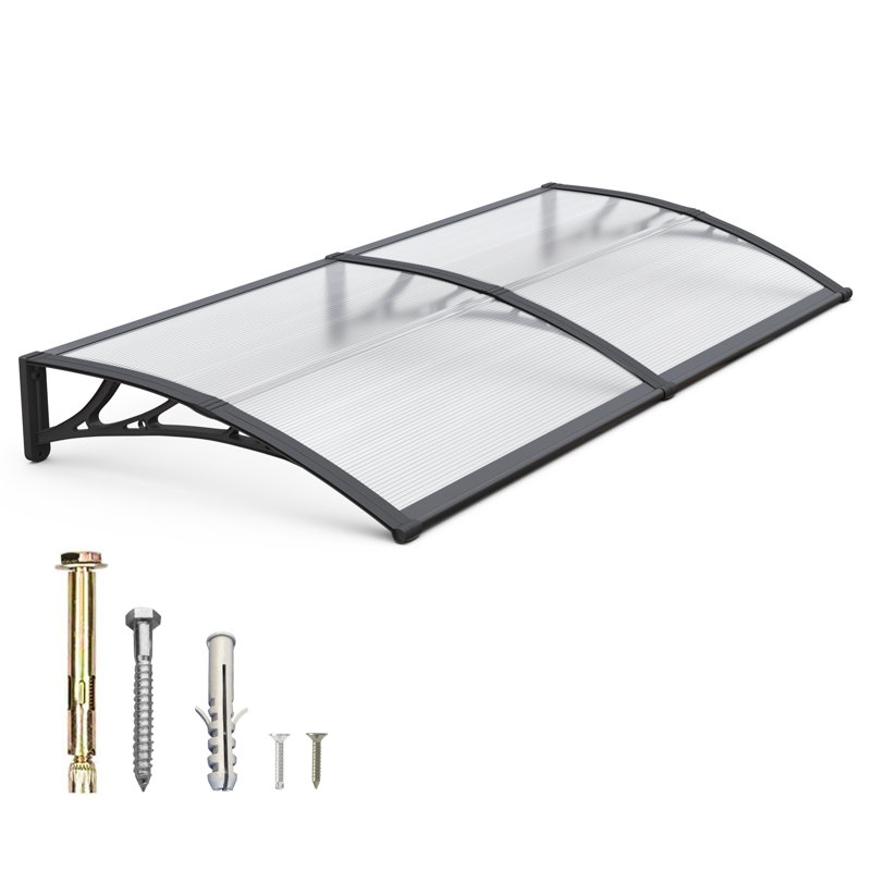 Window Awning Door Canopy Polycarbonate Hollow Sheet with Black ABS Bracket Overhang Exterior Awning for Door Entrance,Patio