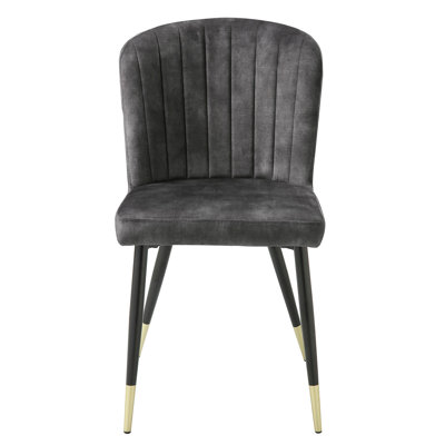 Of 2 Ultra-modern Charcoal Velvet Dining Chairs, With Channel Tufting And Black Metal Legs Gold Accent Accessories 2pcs Modern Chairs In Velvet, Featuring Contoured Detailing
