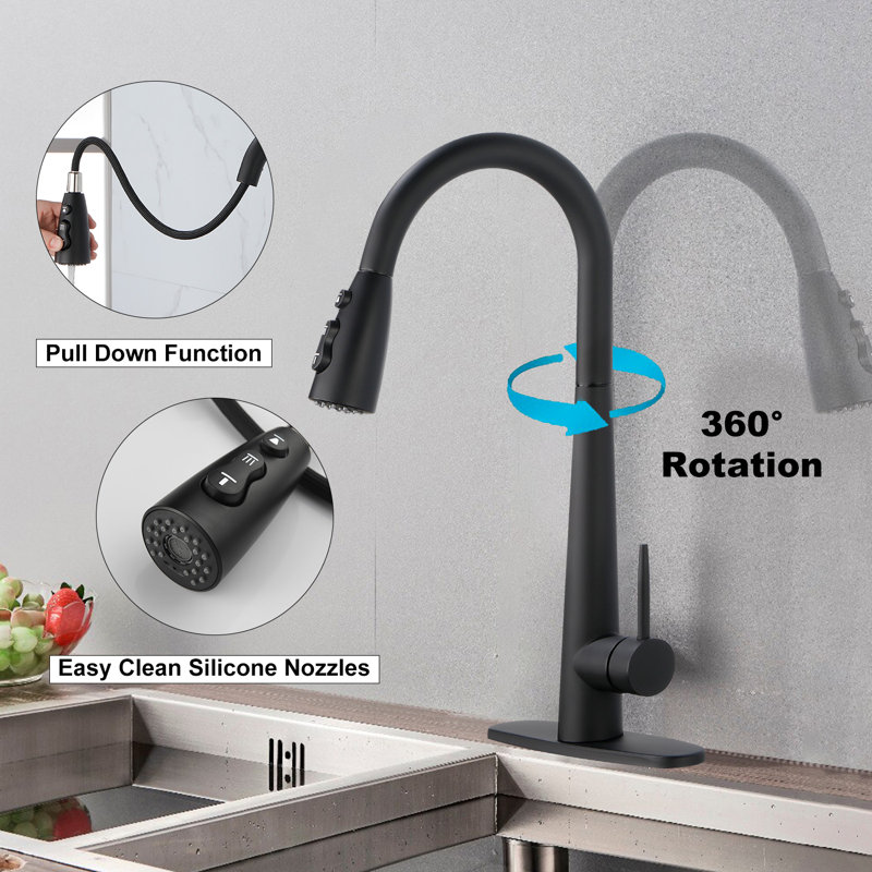Pull Down Single Handle Kitchen Faucet, Matte Black