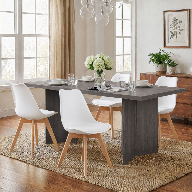 Ensemble de table de salle à manger fixe pour 4 personnes Ferrer, 5 Pieces: Table, 4 Chairs, Gray, Blanc