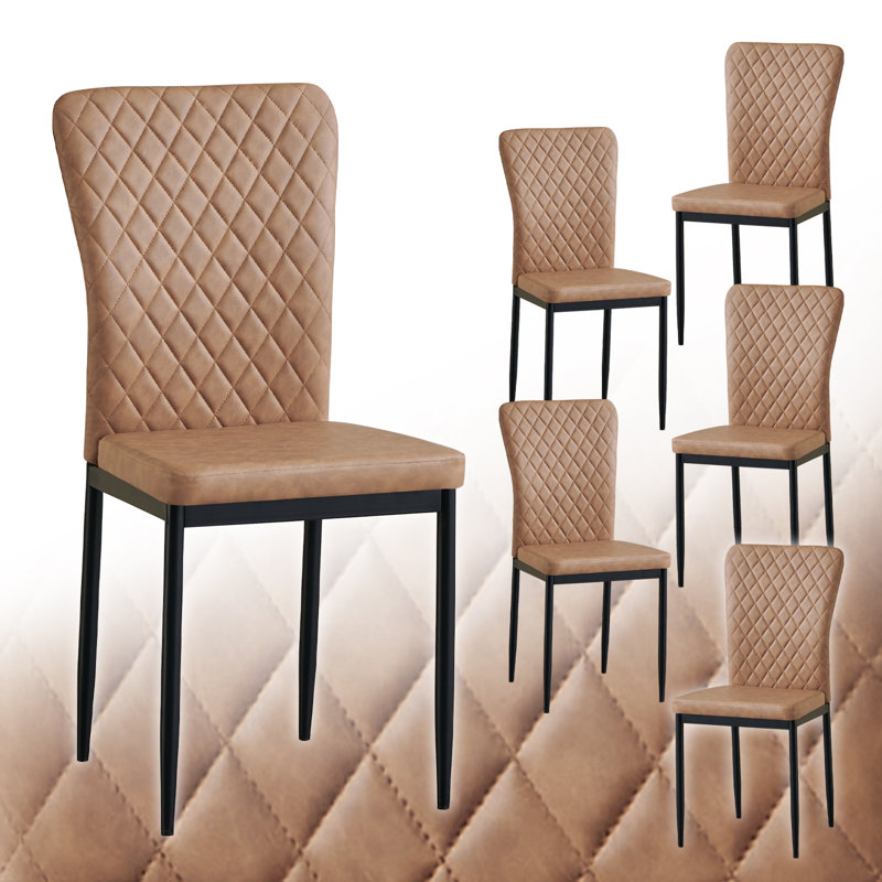Classic High Back Upholstered Faux Leather Dining Chair with Silver/Black Leg, Brown PU, Black
