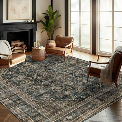 Tapis lavable 90 x 150 cm, style vintage traditionnel, pliable et mince, idéal pour la cuisine, l'intérieur, la chambre ou le salon. Effet vieilli, antidérapant et antidérapant. Motif floral.