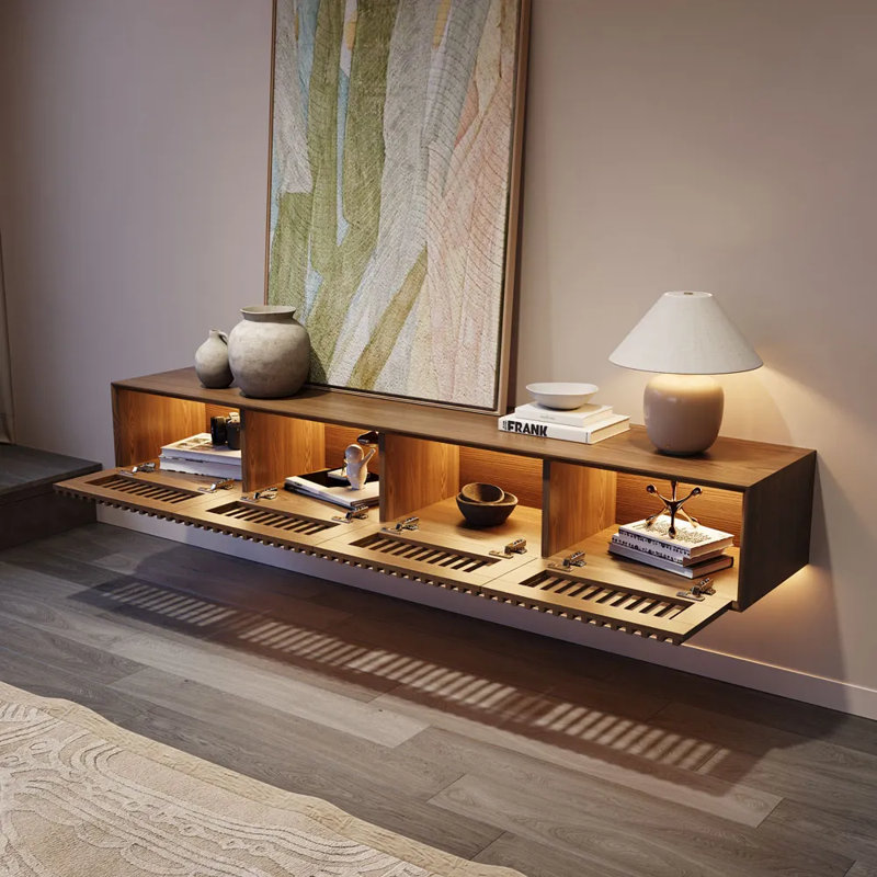 Meuble télé moderne avec lumière DEL, H 11,02 po x L 78,74 po x l 15,75 po, Brun