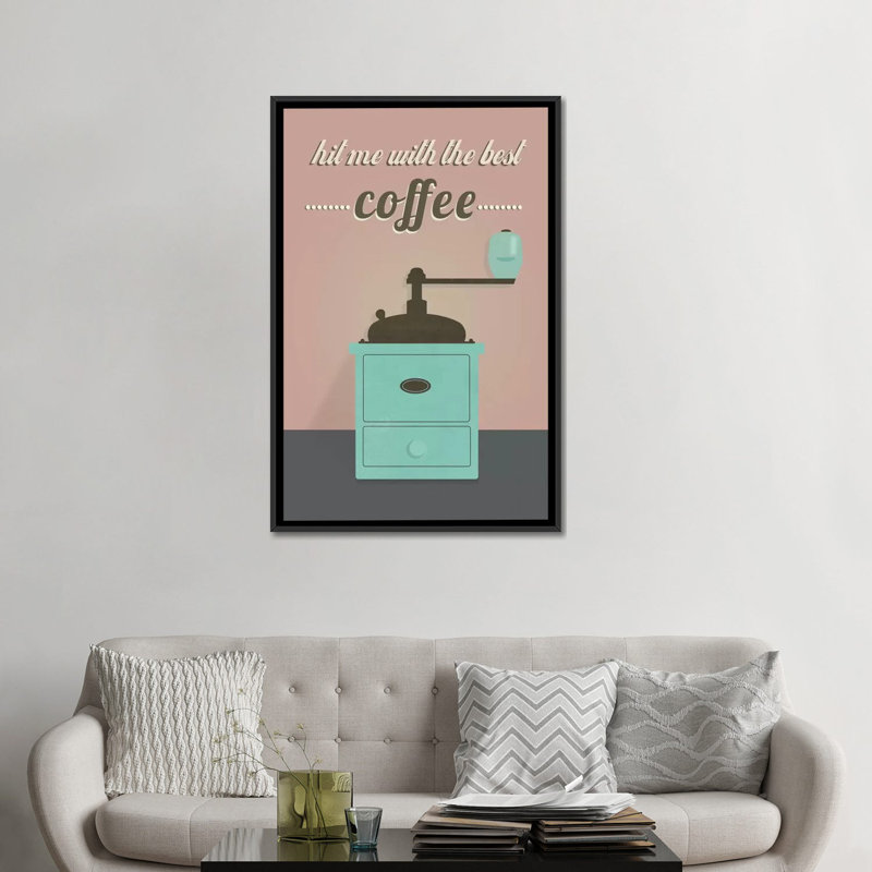 « coffee », art textuel sur toile tendue, H 26 po x l 18 po x P 1,5 po, Toile avec cadre noir, Pas de tapis