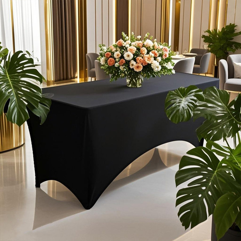 2 pièces / paquet de grande nappe rectangulaire noire de 6 pi d'Halloween, couvertures de table extensibles en tricot de 180 g / m², plusieurs couleurs disponibles, convient aux restaurants d'hôtel, aux cuisines, aux bureaux et aux longues décorations de table de réception. Premium et élégant