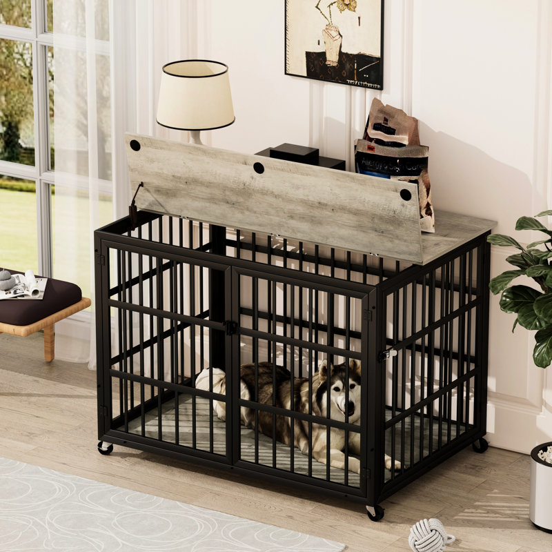 Cage pour chien grise en fer forgé gris, Grey