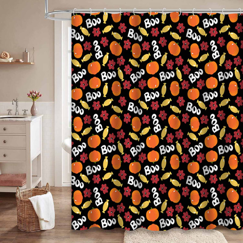 Rideau de douche Bright Orange avec 12 crochets Bright Pumpkins Candies, L 72 po x l 84 po