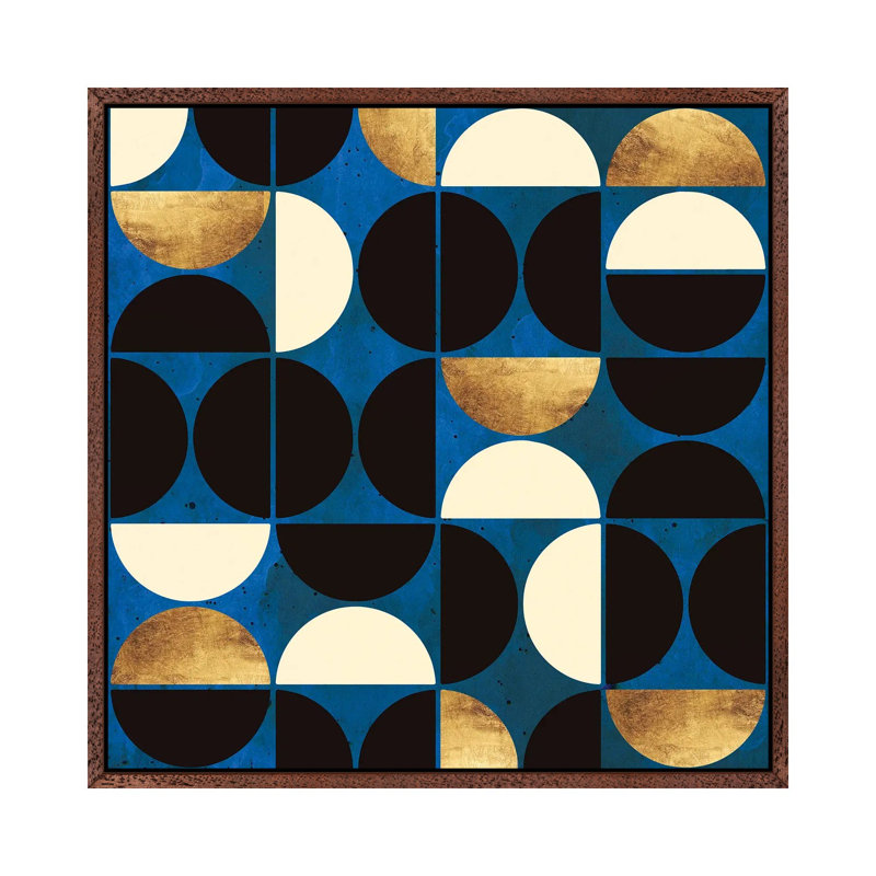 Retro Moon - Print on Canvas, 45.72 cm H x 45.72 cm W, Classic Brown Wood Framed