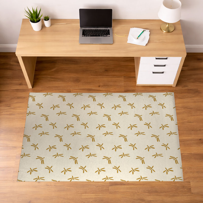 Tapis de bureau décoratif léger libellule, L 60 po x P 36 po, Ocre doré