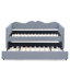 Lit de jour simple tapissier en vichy avec gigogne coulissante, poche de rangement latérale, structure en bois massif, canapé-lit, bleu-132948418-132948420