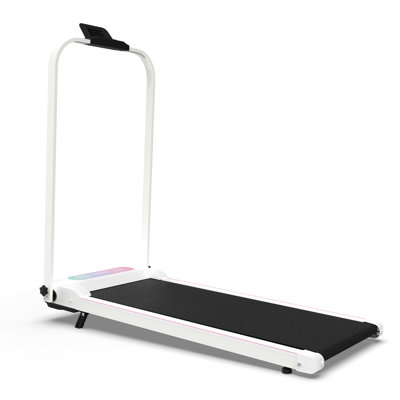 Tapis roulant pliable avec guidon et inclinaison, tapis de marche sous le bureau 2 en 1 et coussin vibrant avec télécommande pour petits espaces de bureau à domicile, blanc