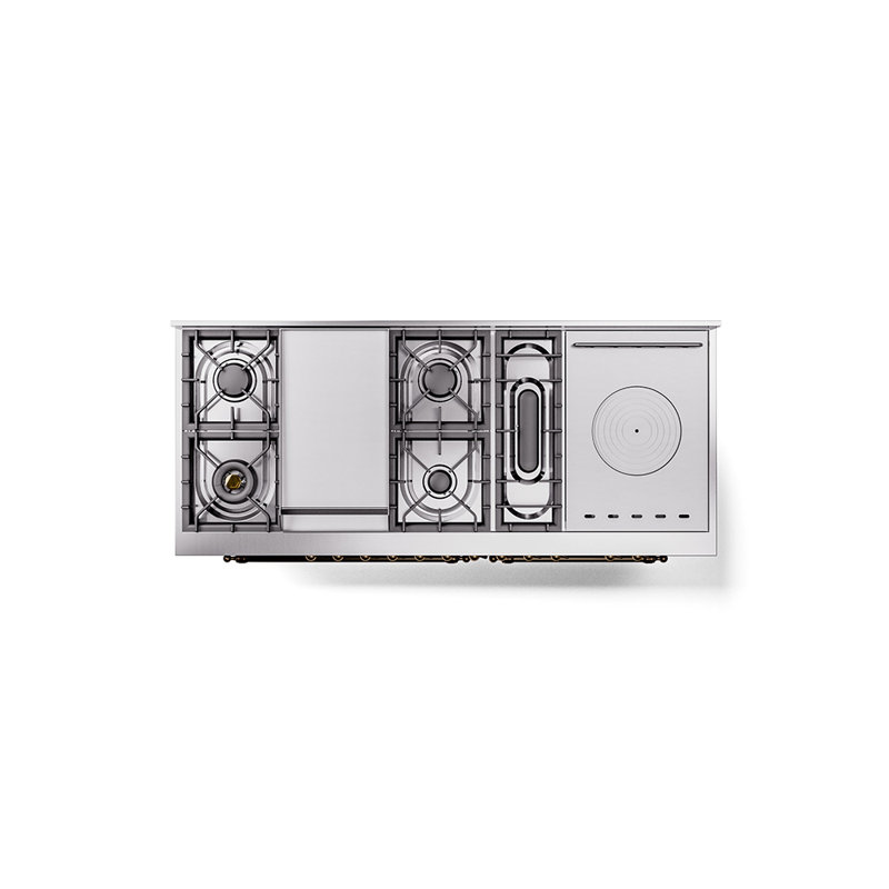 ILVE Nostalgie II 60 in Dual Fuel Range, 7 Burner, Griddle, Frenchtop, Natural Gas, Glossy Black/Burnished