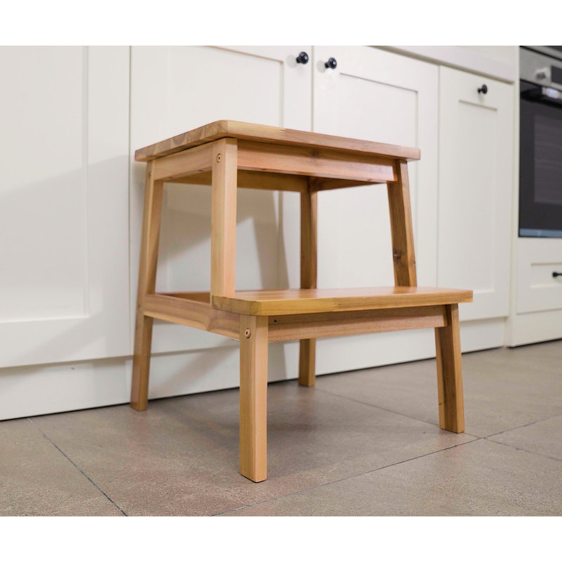 Escabeau portatif en bois, capacité de 250 lb, idéal pour les petites pièces de 2 à 19,63 pouces de hauteur, coins arrondis, intérieur / extérieur