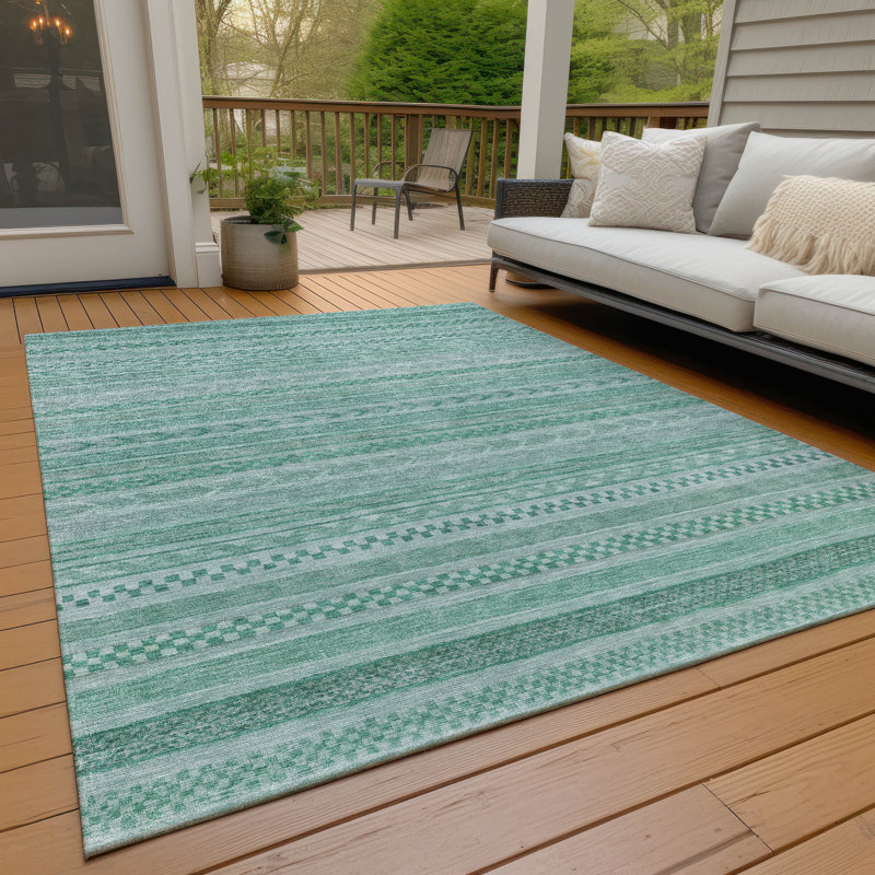 Turquoise Flat Woven Synthetic Indoor/Outdoor Washable Rug