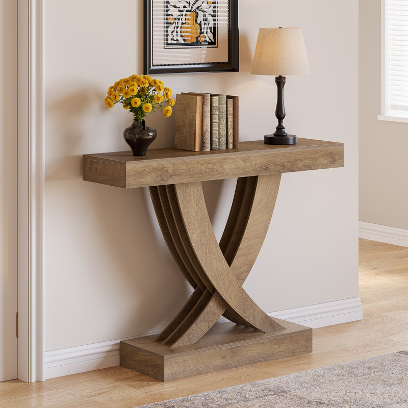 Console de 43 po, table d'entrée brun rustique avec cadre en X