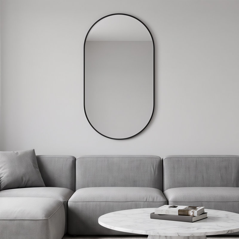 Ensemble de 1 miroir mural ovale en aluminium incassable 33 po x 20 po x 1,1 po, forme ovale, finition brossée