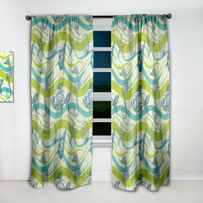Underwater Sea life, sea horse and star fish - Animal Print Coastal Blackout Curtain Single Panel