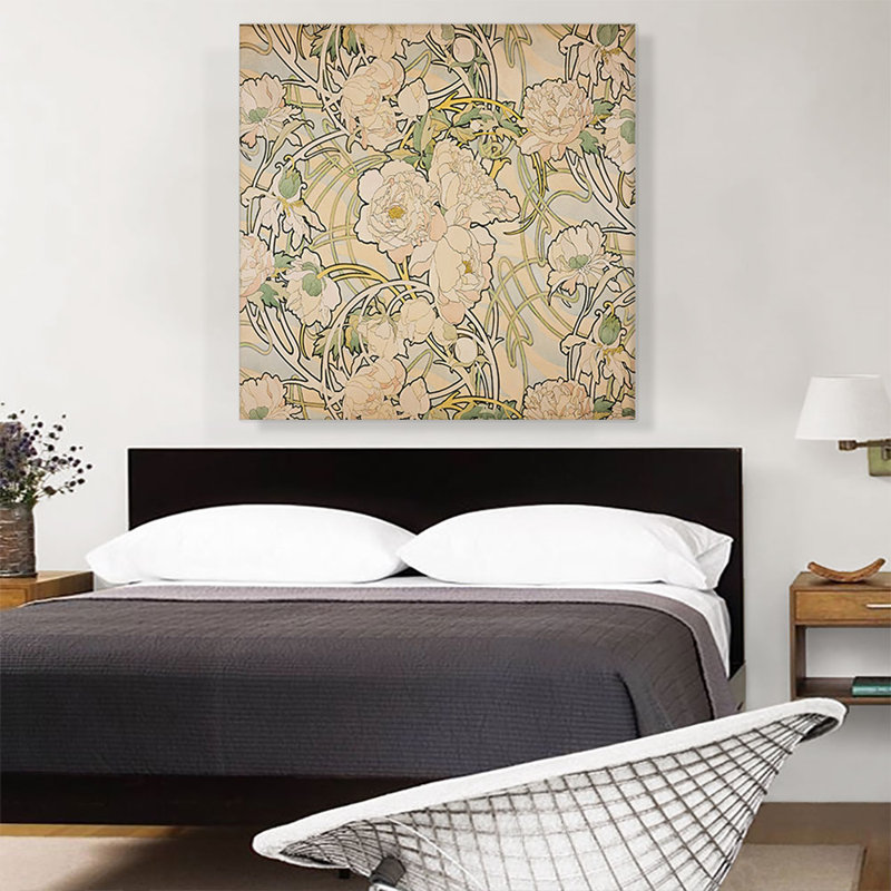«Peonyes 1897» par Alphonse Mucha, reproduction d'art graphique sur toile tendue, H 36 po x l 36 po x P 0,75 po