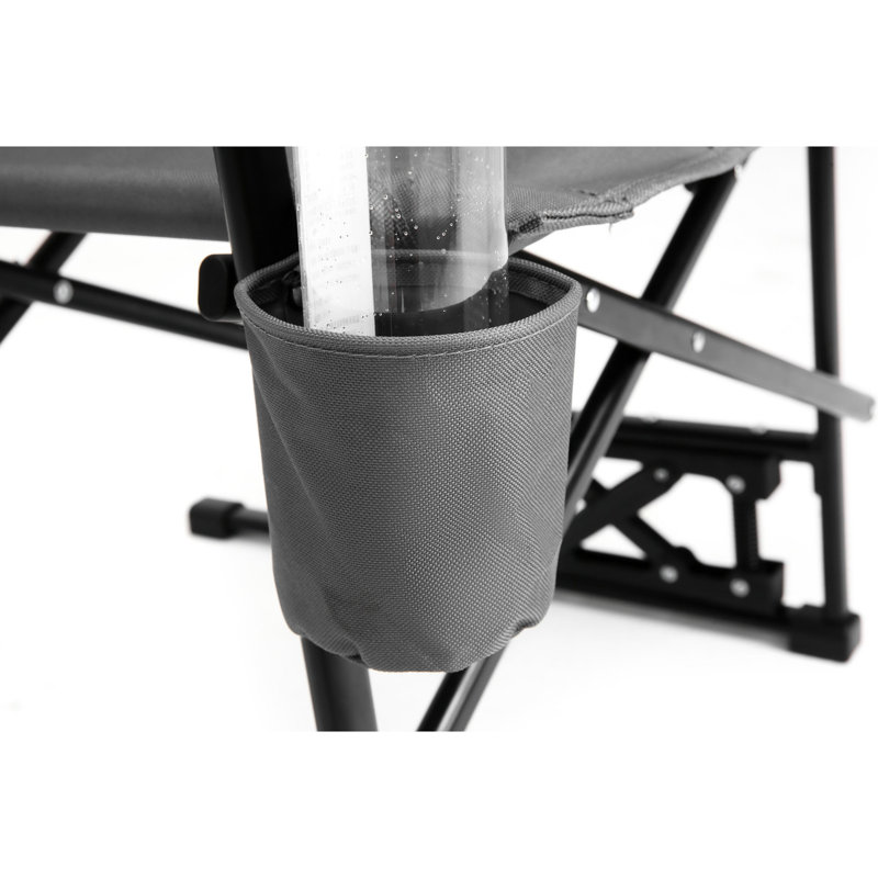 Portable Folding Grey Rocking Chair For Outdoor Fun - With , Drink Holder & Relaxing Back Support Camping Rocker In With Firm Beverage Cozy Padding