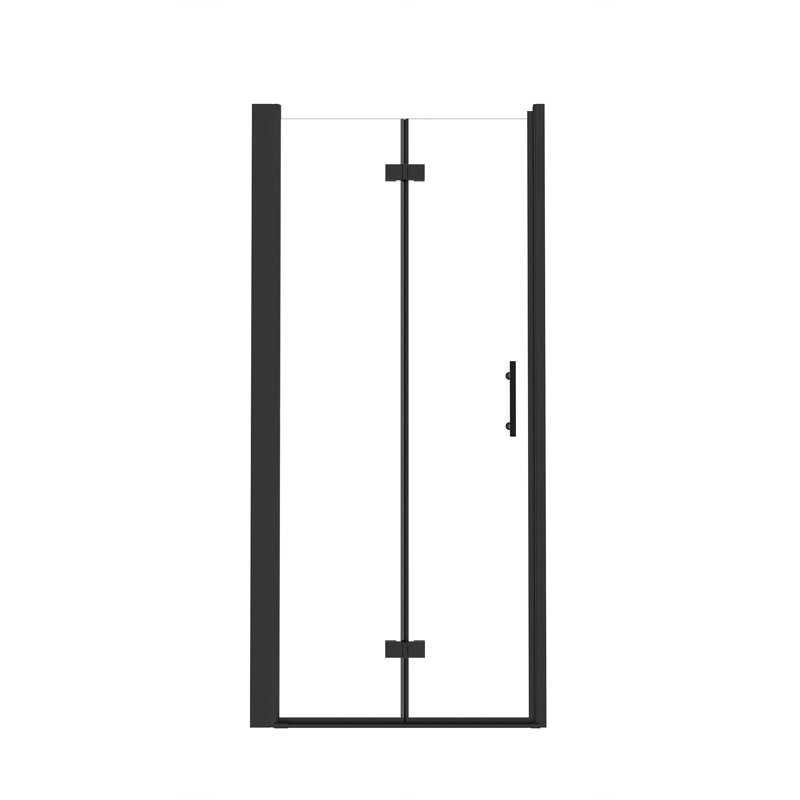 Porte de douche pliante, verre trempé de 1/4 po (6 mm), cadre en aluminium noir mat, film antidéflagrant