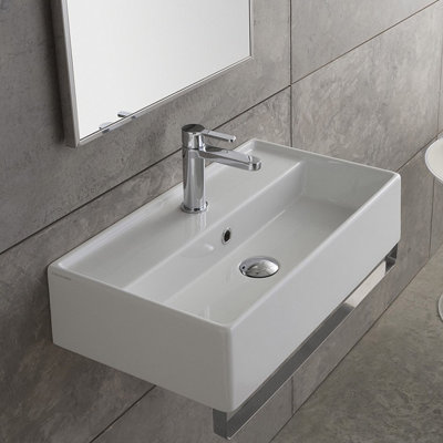 Lavabo de salle de bain mural rectangulaire en céramique avec trop-plein Teorema