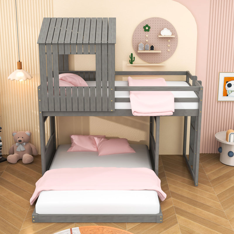  Cybil Kids Wood Twin Over Full Bunk Bed, Antique Gray