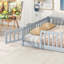 Lit de plancher avec clôture et porte, lit de plancher en bois d'hévéa avec garde-corps de sécurité-826717997