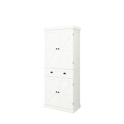 Garde-manger blanc de 71 po avec 4 portes, un tiroir et 2 tablettes réglables. Améliore les options de rangement dans la salle à manger, le salon, l'armoire à linge pour la cuisine. Pour la lessive. Look chic, espace abondant,