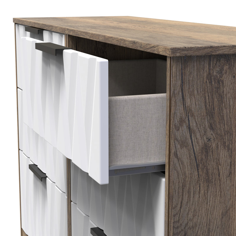 Besmir 6 Drawer Wide Chest (Ready Assembled), White Matt/Vintage Oak