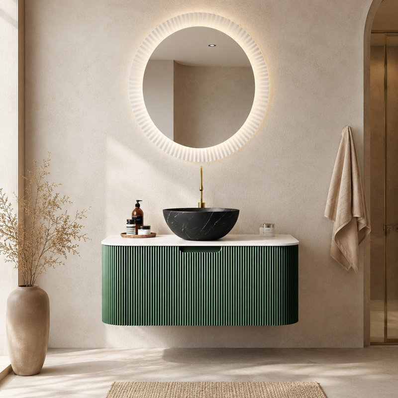 Meuble-lavabo suspendu de 91 cm avec tiroir de rangement et lavabo noir mat, 36, Noir mat