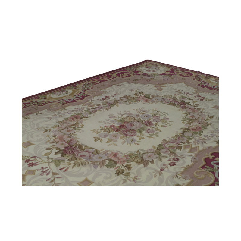 Hand-Knotted High-Quality Ivory and Rose Area Rug