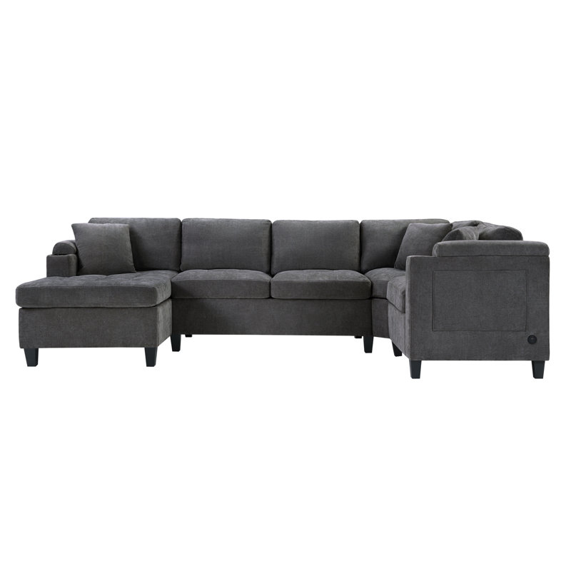 Canapé modulaire moderne en forme de U avec rangement intégré, porte-gobelets, ports USB et coussins confortables pour des espaces de vie relaxants