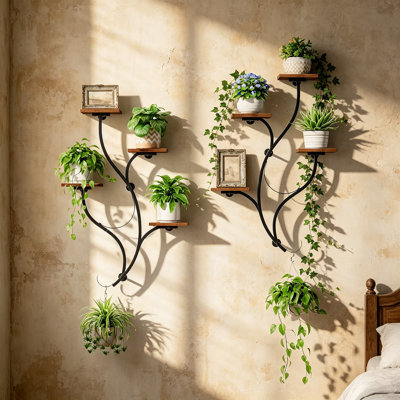 Support mural pour plantes avec 8 tablettes à niveaux, pot à fleurs suspendu pour la décoration intérieure, pot à fleurs peu encombrant pour le salon, le balcon ou le bureau