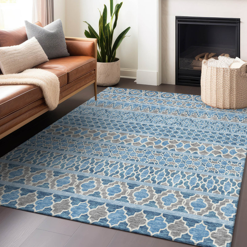 Premium Machine Washable Prisco Sky Rug, Rectangle 2'6" x 3'10"