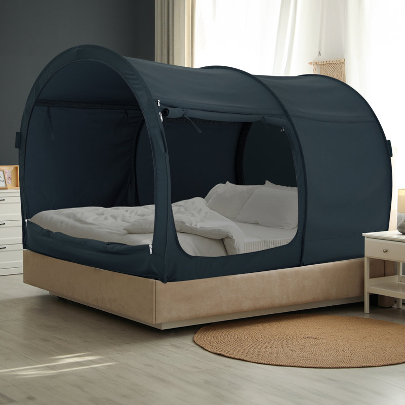 Bed Tent Canopy - Pop Up Privacy Sleeping Tent for Indoor Use, Light Reducing & Breathable Grey Cottage Design, Portable Frame with Mesh Windows