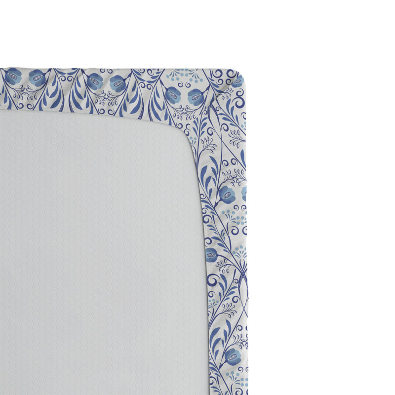 Drap-housse à motif floral Ambesonne, Drap-housse de taille très grand, Ivoire, bleu doux / floral