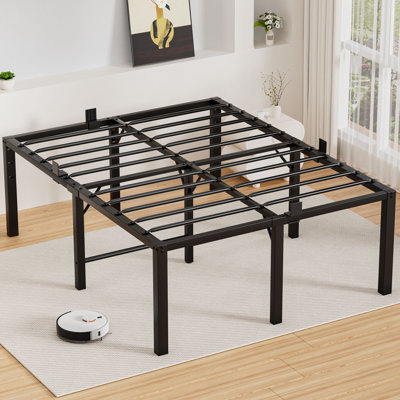 18 Inch High Queen Bed Frame with Storage Space,Heavy Duty Sturdy Mattress Foundation,Easy Assembly,No Box Spring Needed, Black