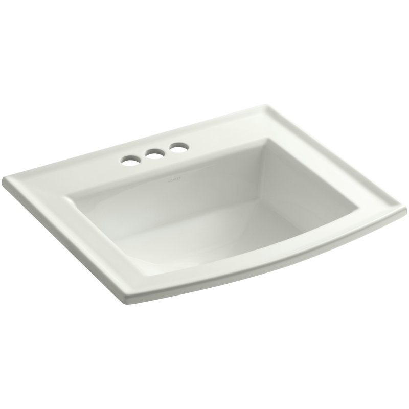 Lavabo de salle de bain rectangulaire encastré en porcelaine vitreuse avec trop-plein Archer®, Dune, Centres de 4 po