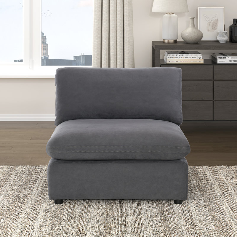 Chaise sans accoudoirs moderne et contemporaine de 38,5 po avec revêtement en microfibre texturée, coussins réversibles, mousse haute densité avec mélange de duvet Bhavini