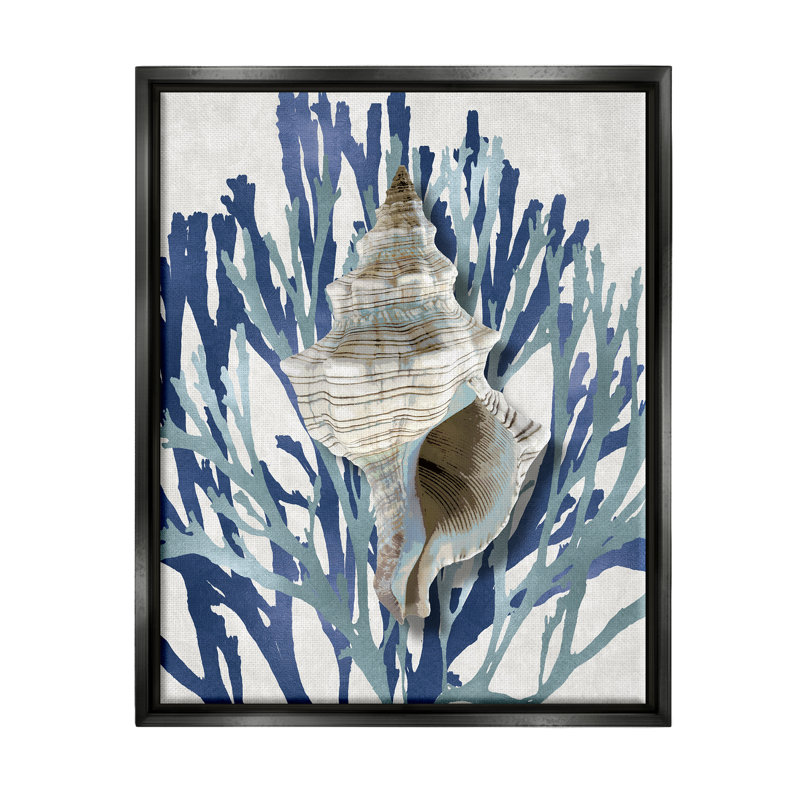 «Tower Shell Coral Blue Beach», art mural sur toile par Caroline Kelly, Cadre flottant noir de jais