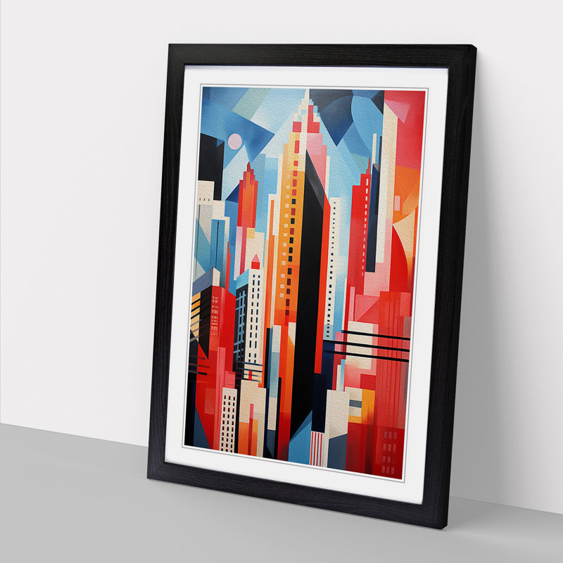 New York Constructivism No.2 - Single Picture Frame Print on Wood, Black Framed, 64cm H x 46cm W x 2cm D