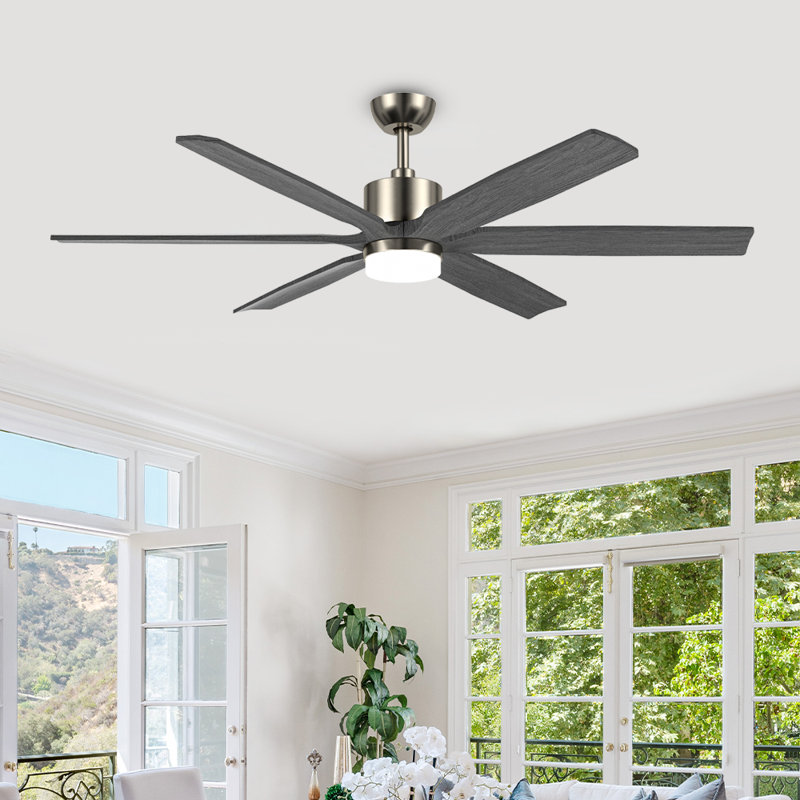 Modern 60-inch 6-blade Ceiling Fan With Led Light & Remote Control, Black, Gray