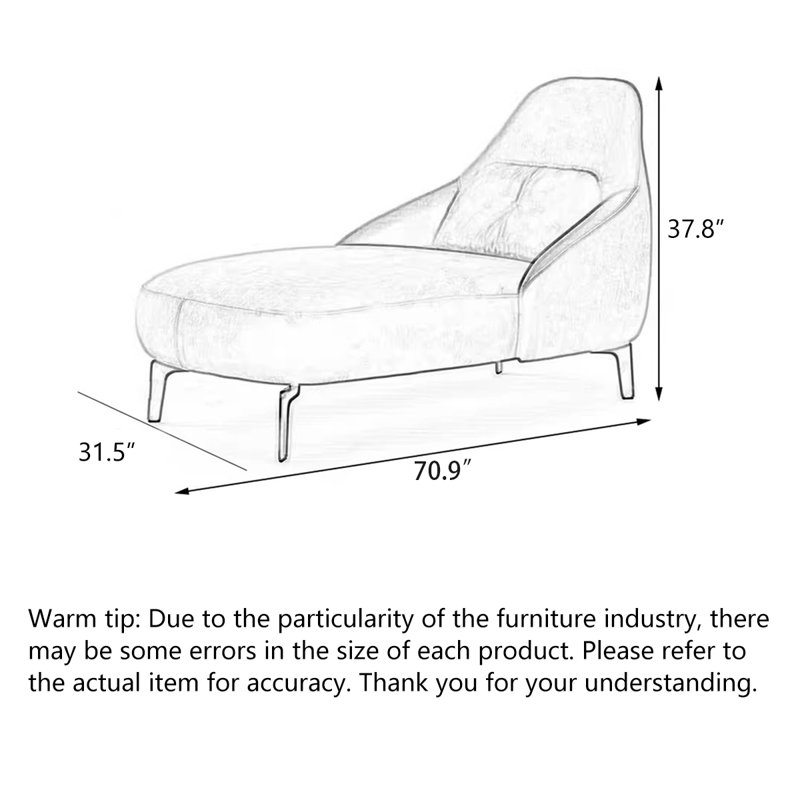 Chaise longue de luxe nordique en bois massif, velours et métal, pour chambre et salon.