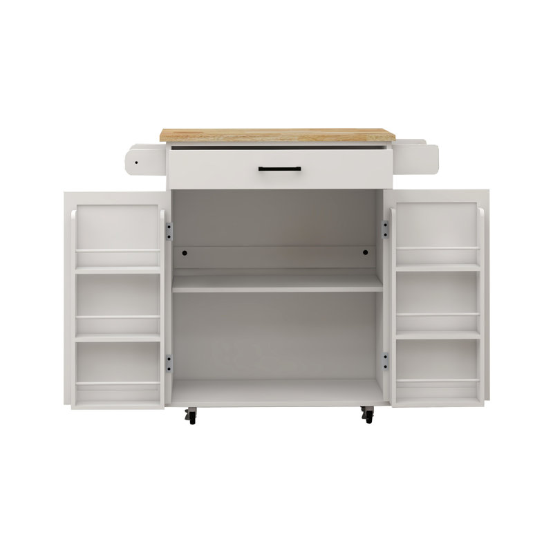 Kitchen Island Rolling Cart With 1 Drawer, 2 Doors, Storage Spaces, Adjustable Shelves, Towel & Seasoning - White Feature Trolley Storage, Quality
