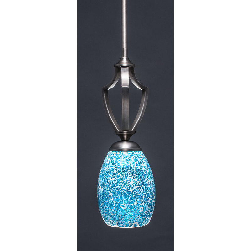 Mini-luminaire suspendu avec tige en verre Zilo 5 po Zilo, Turquoise, Granit foncé